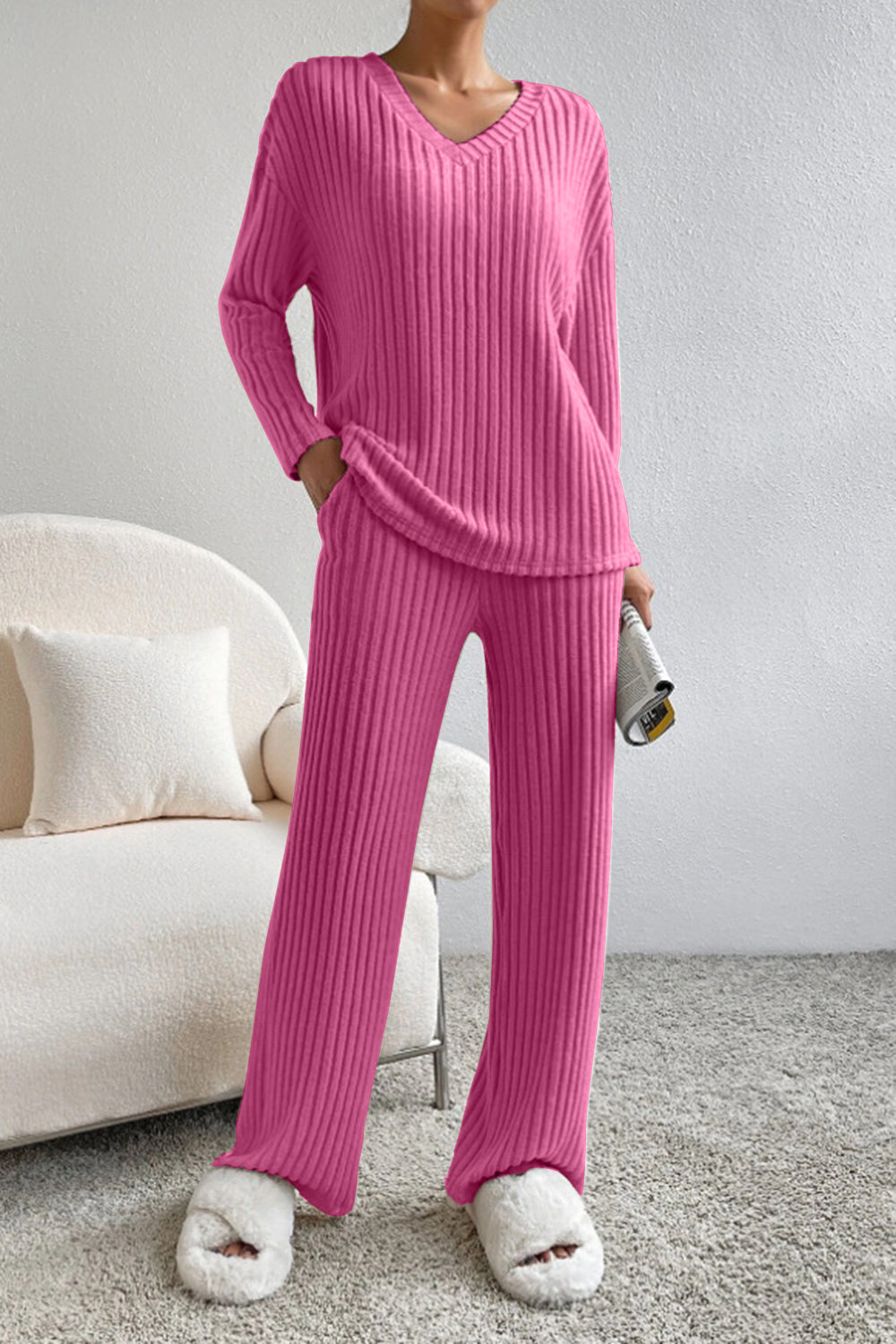 Ribbed V-Neck Cozy Set
