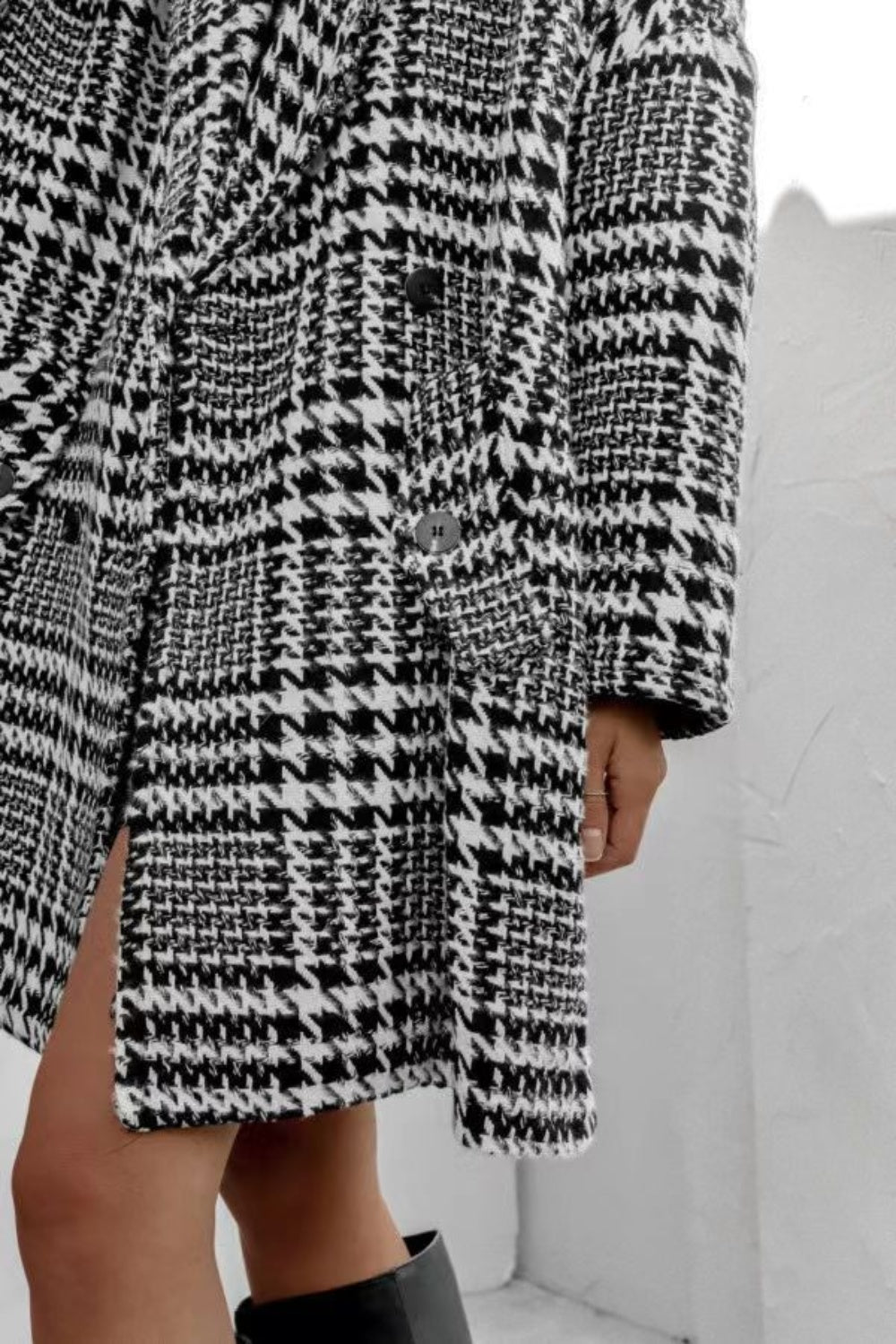 Houndstooth Collared Neck Coat