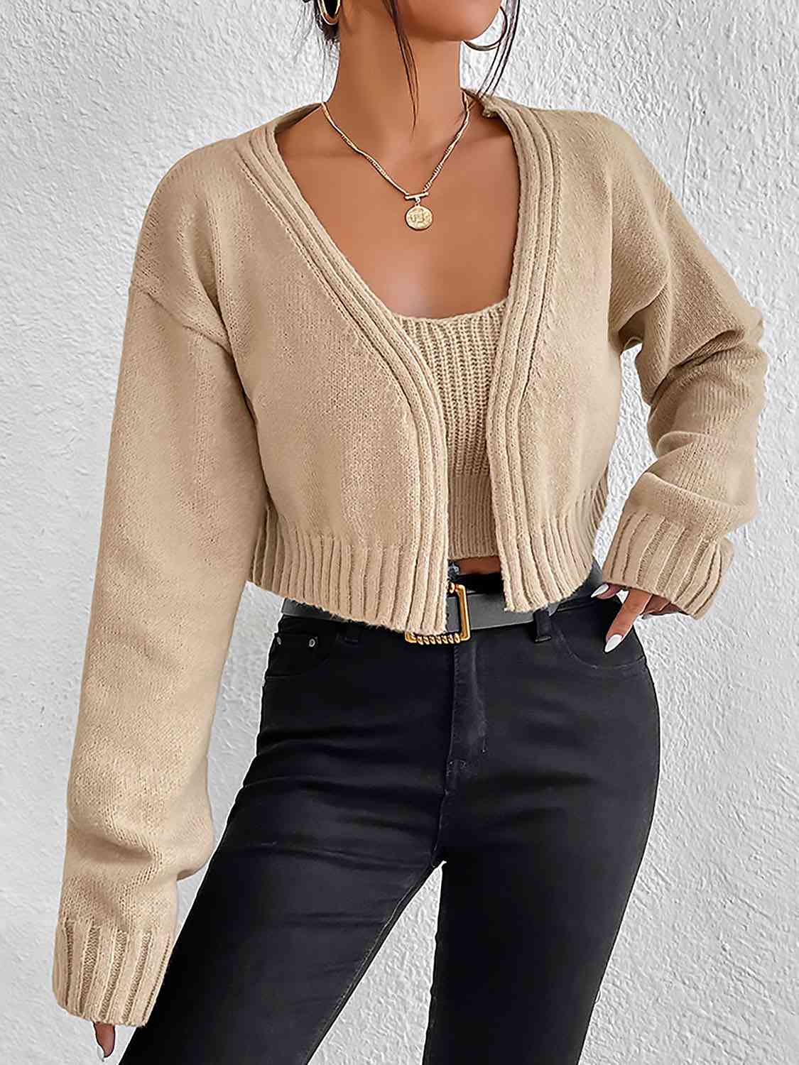 Knit Sweater Cami and Cardigan Set