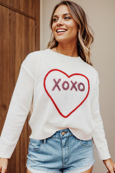 XOXO Heart Embroidered Sweater
