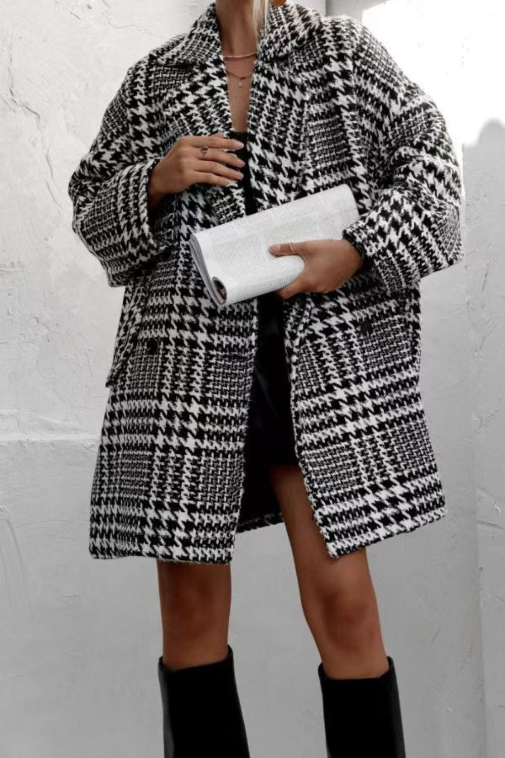 Houndstooth Collared Neck Coat