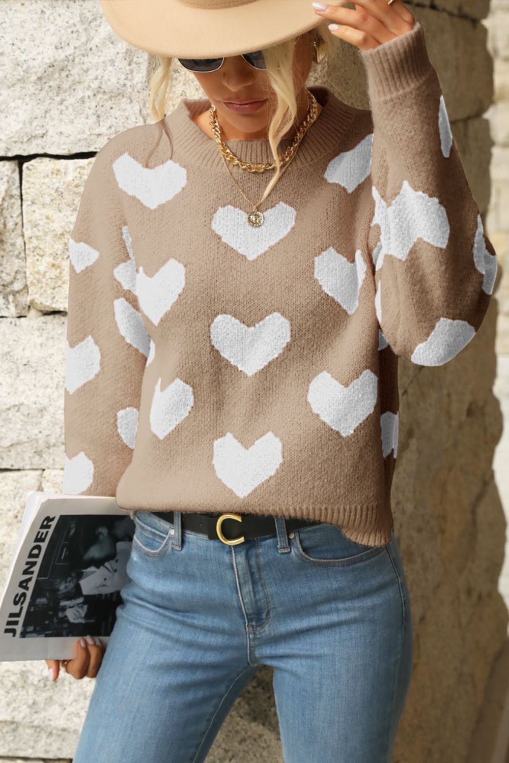 Pink Hearts Dropped Shoulder Sweater