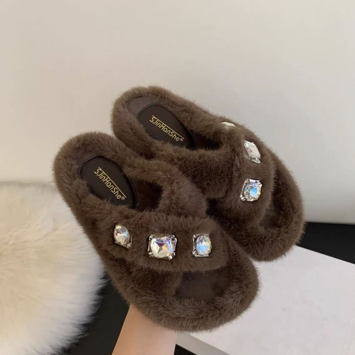 Crisscross Rhinestone Slippers