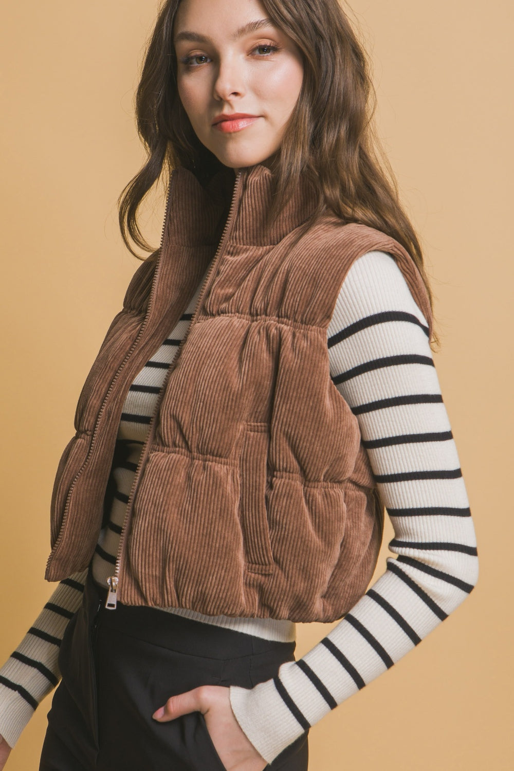 Corduroy Puffer Vest - Brown