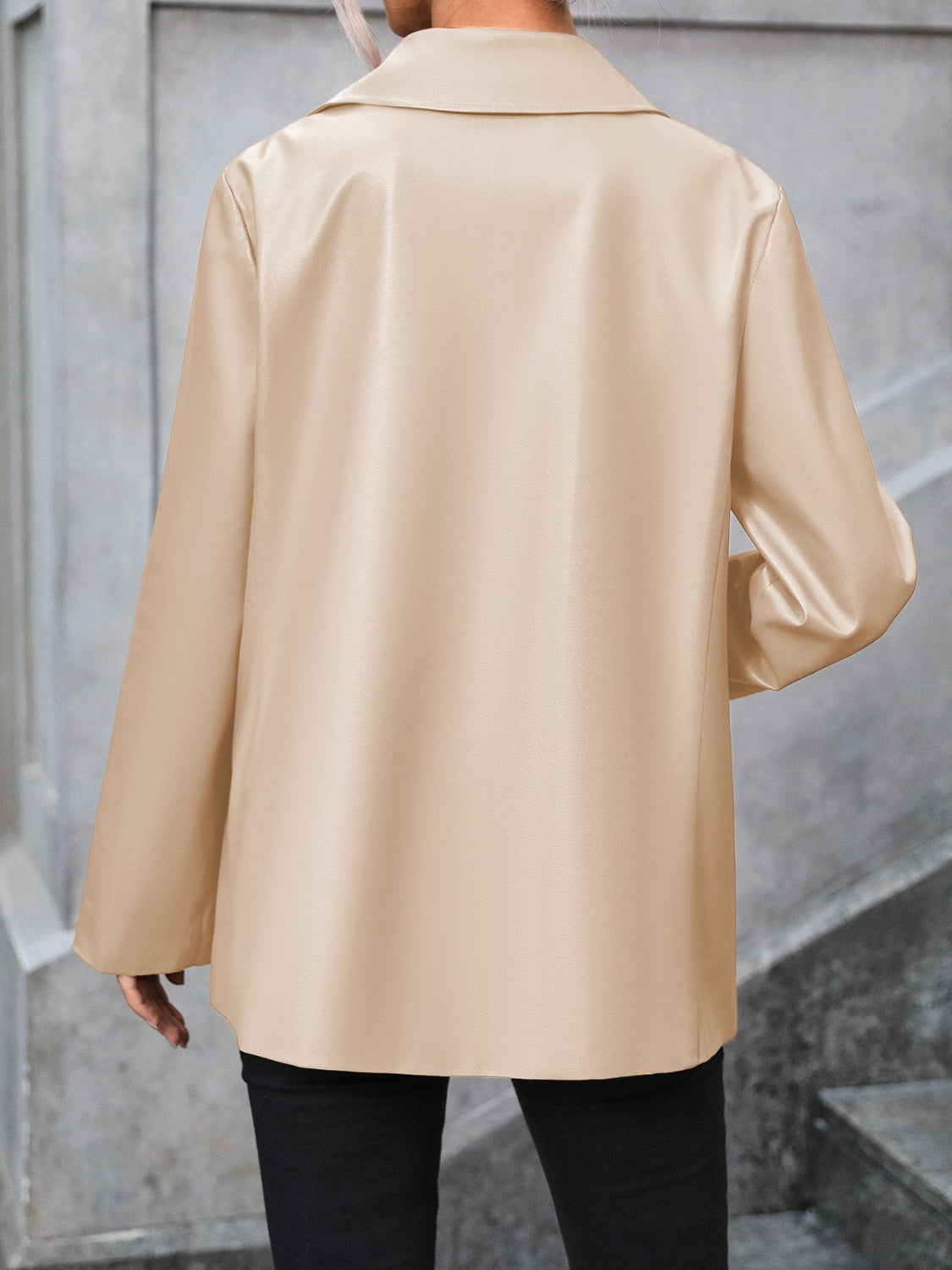 Faux Leather Collared Neck Blazer