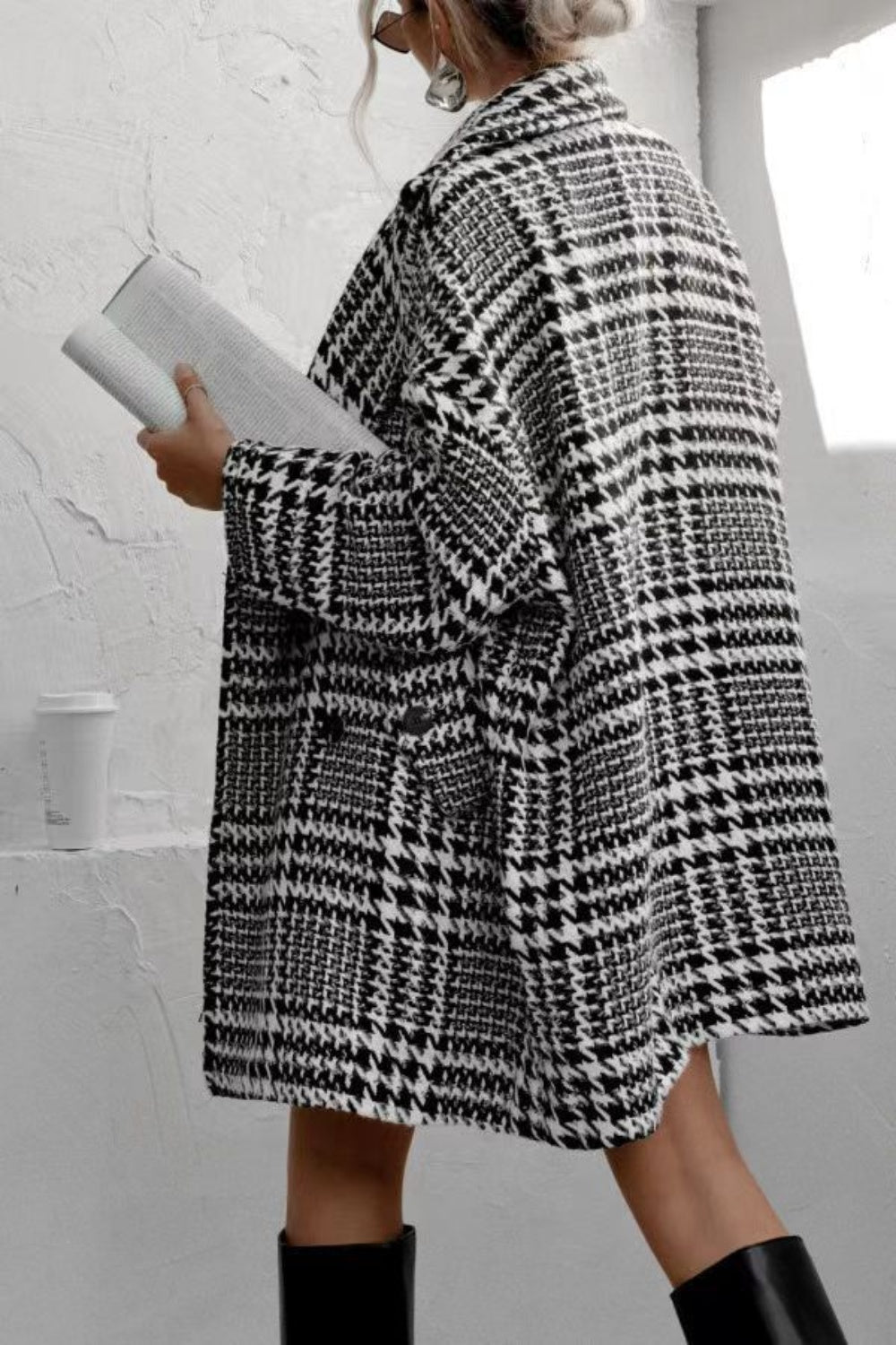 Houndstooth Collared Neck Coat