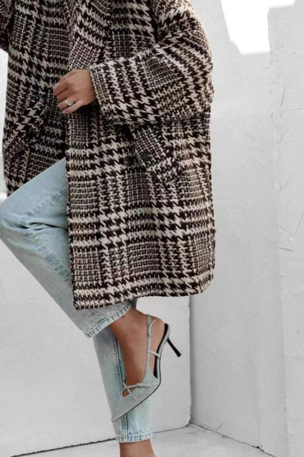 Houndstooth Collared Neck Coat