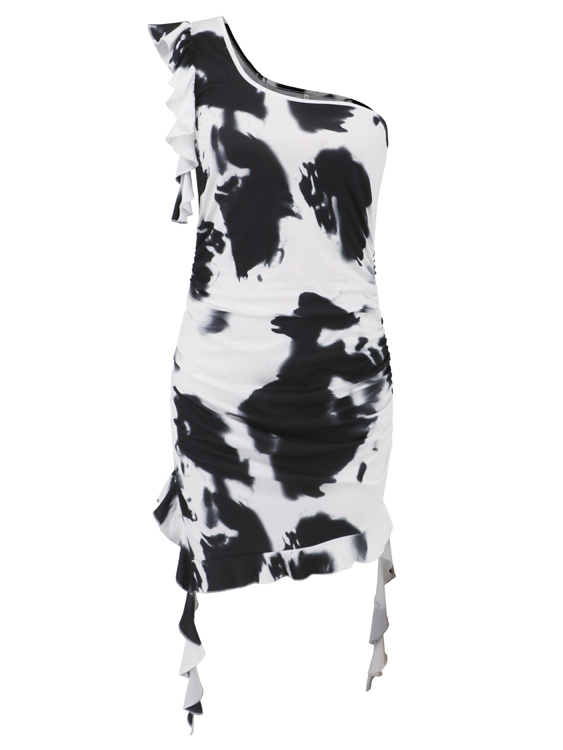 Ruffled Tie-Dye One Shoulder Dress