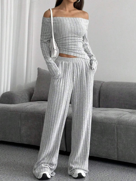 Ribbed Off-Shoulder Set