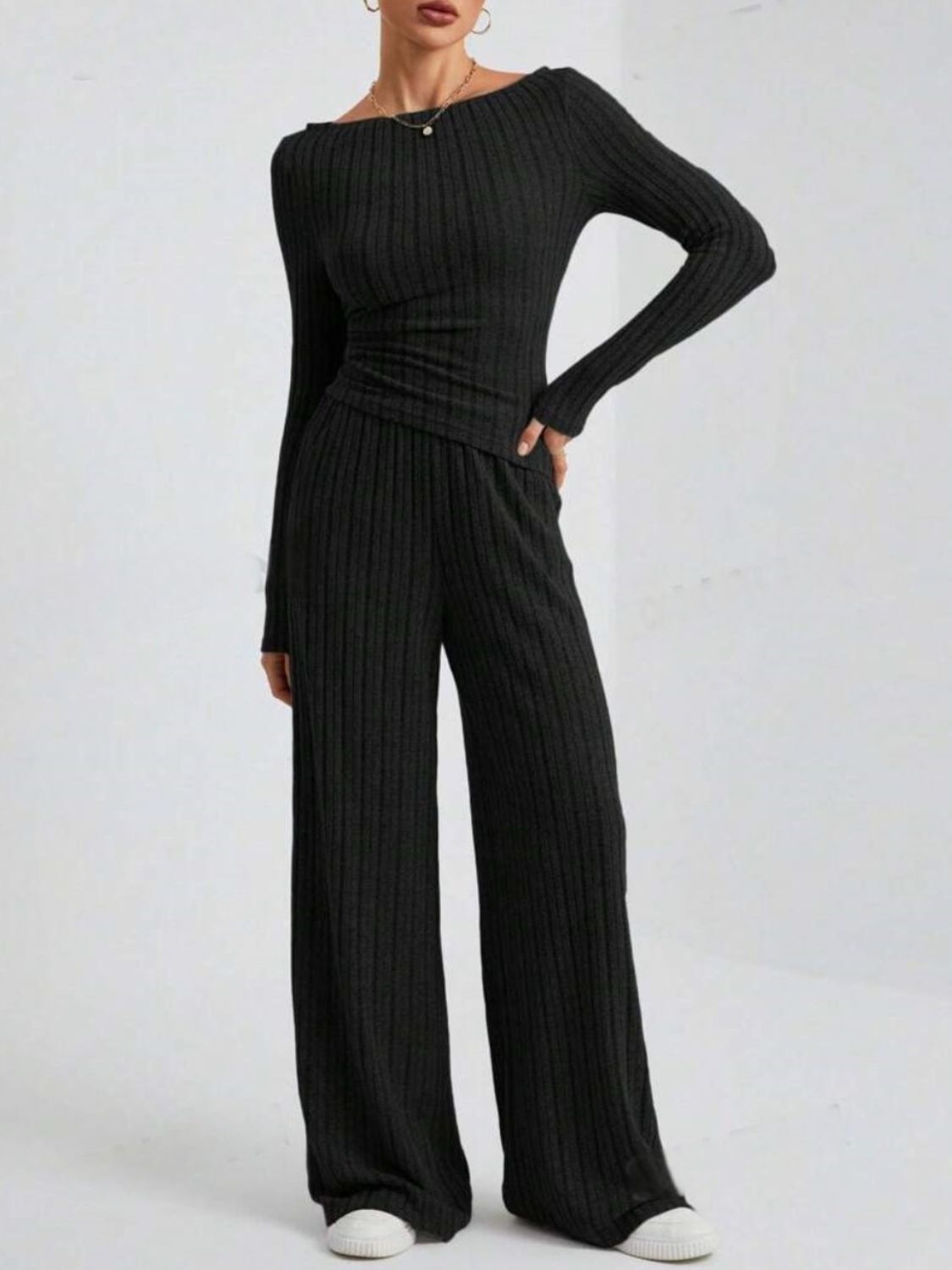 Ribbed Off-Shoulder Set