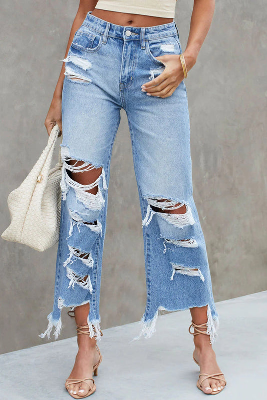 Distressed Raw Hem Jeans