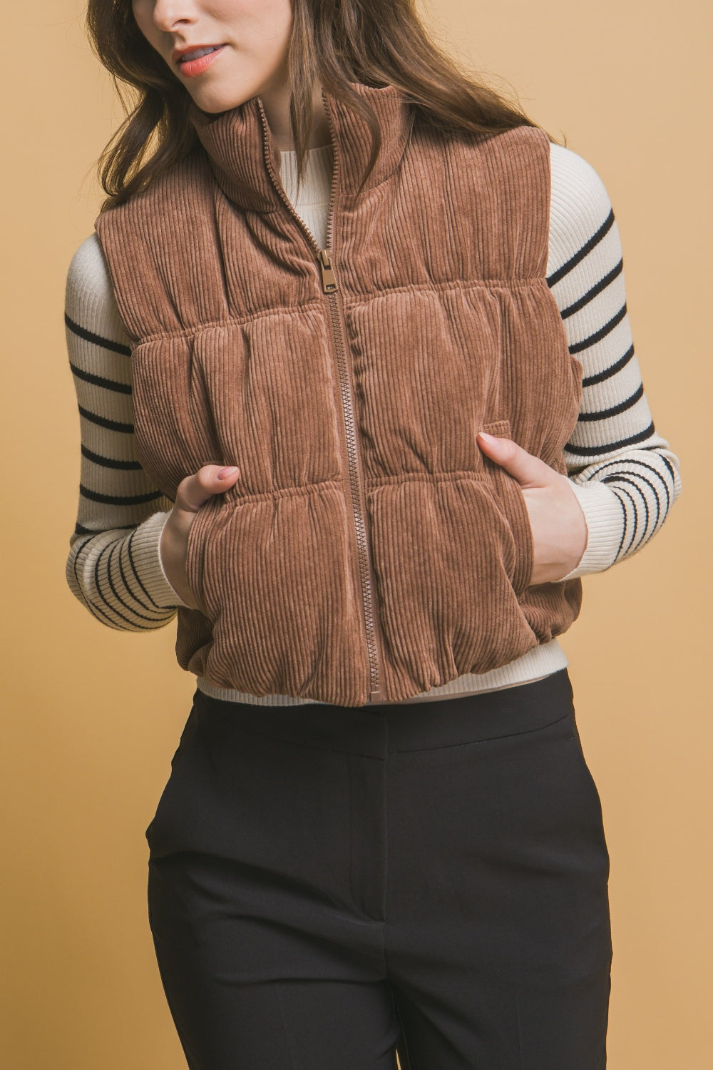 Corduroy Puffer Vest - Brown