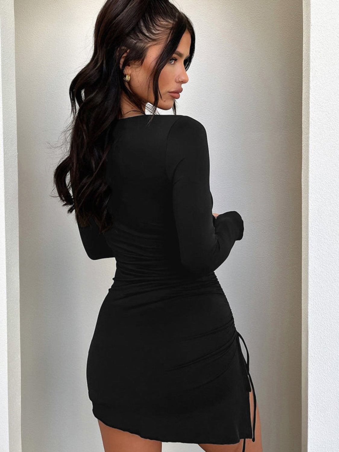 Drawstring Long Sleeve Dress