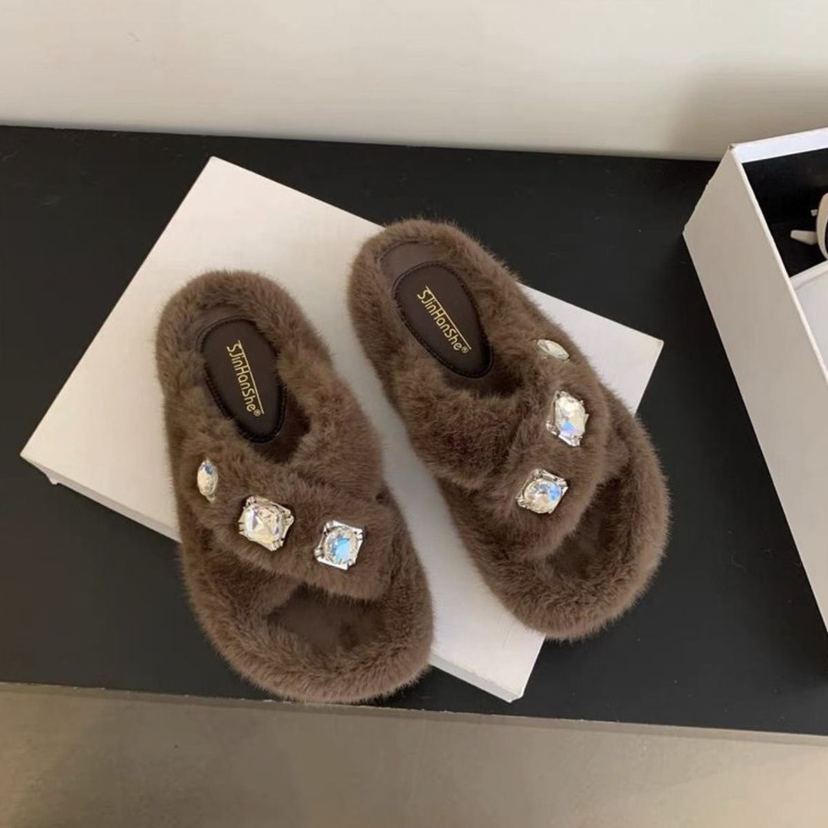 Crisscross Rhinestone Slippers