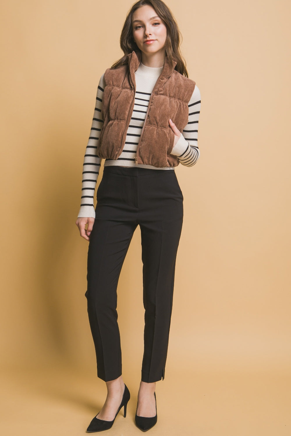 Corduroy Puffer Vest - Brown