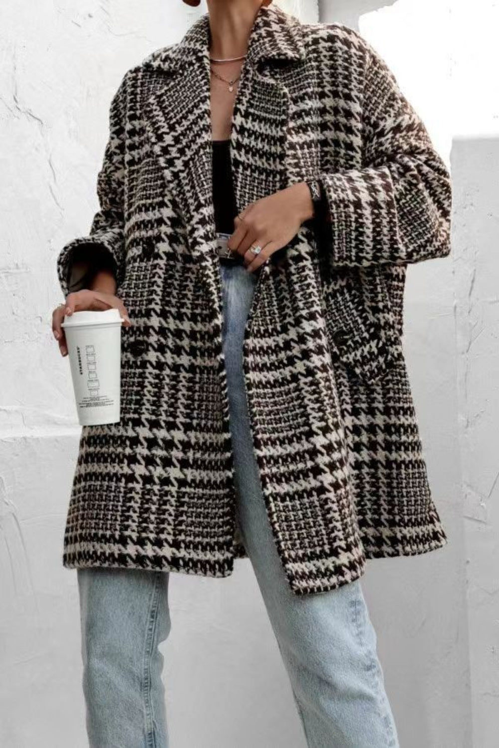 Houndstooth Collared Neck Coat