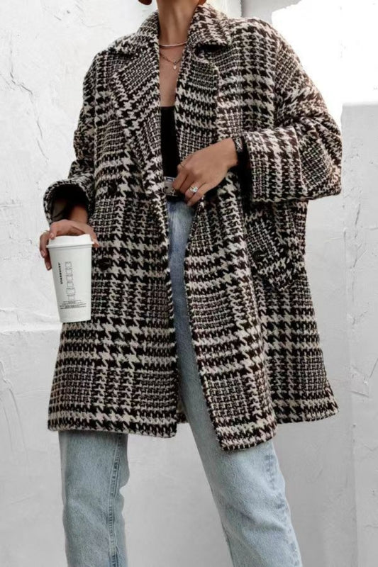 Houndstooth Collared Neck Coat