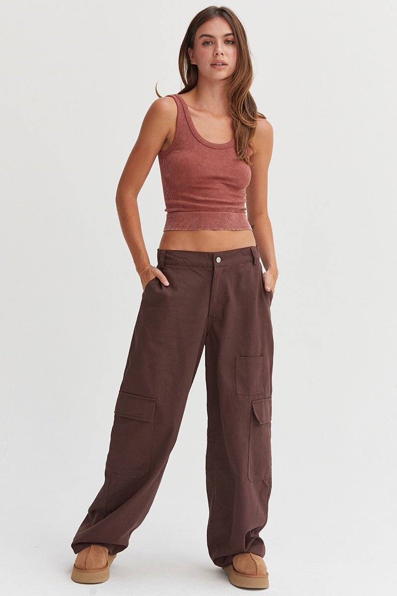 Brown Wide-Leg Cargo Pants