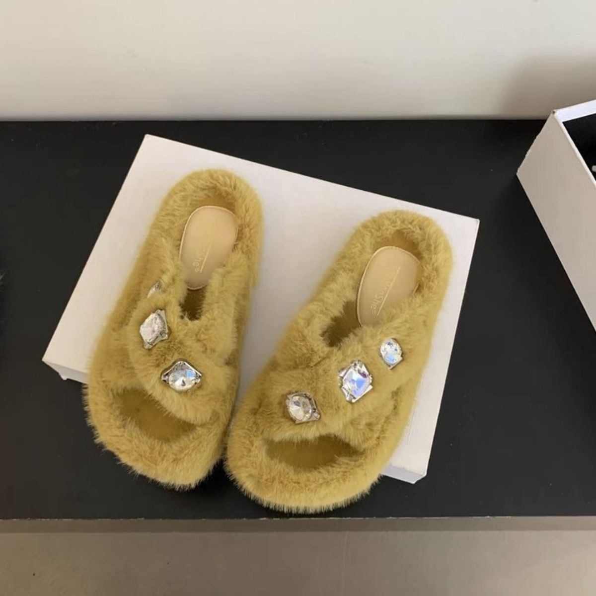 Crisscross Rhinestone Slippers