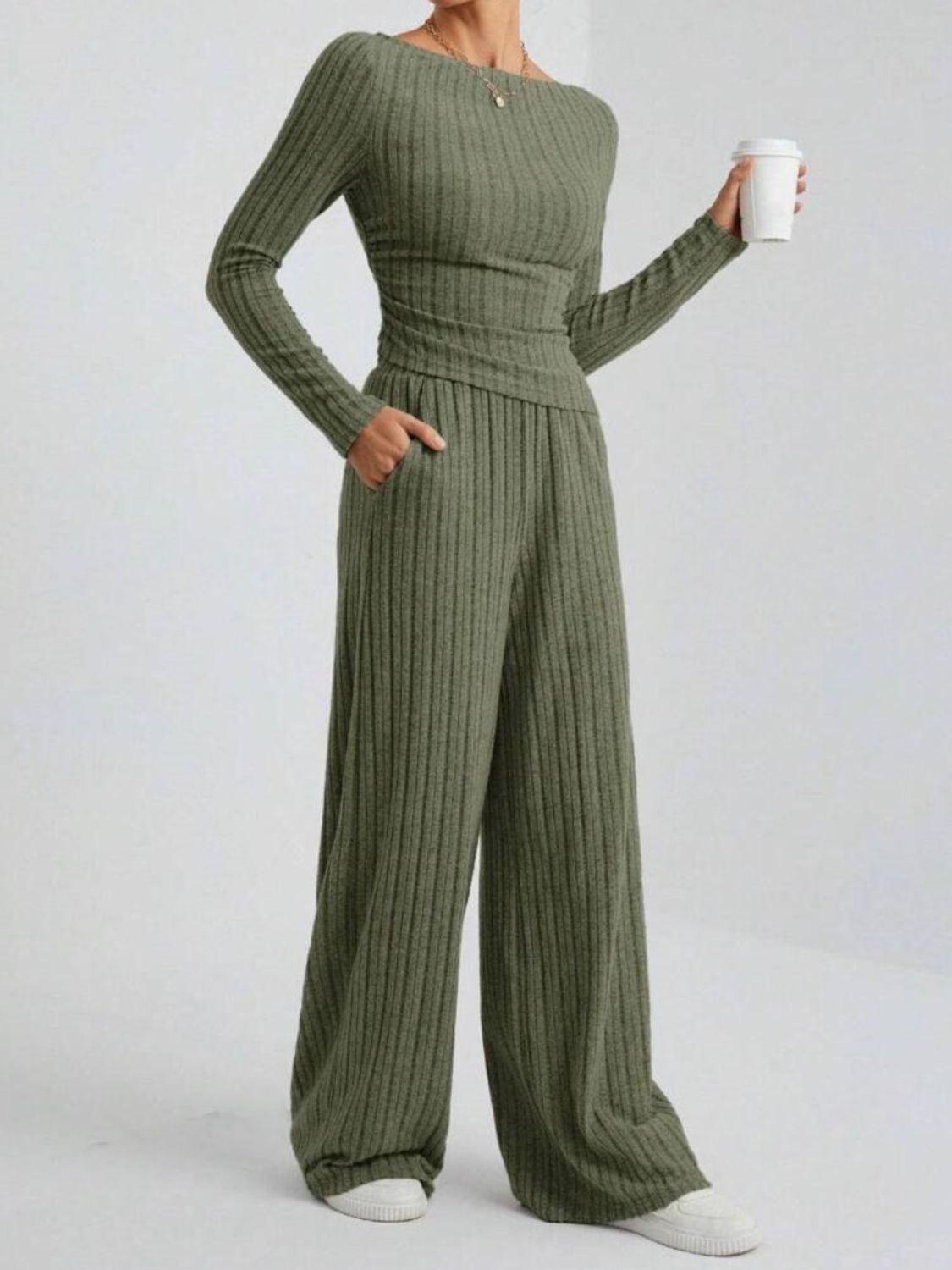 Ribbed Off-Shoulder Set