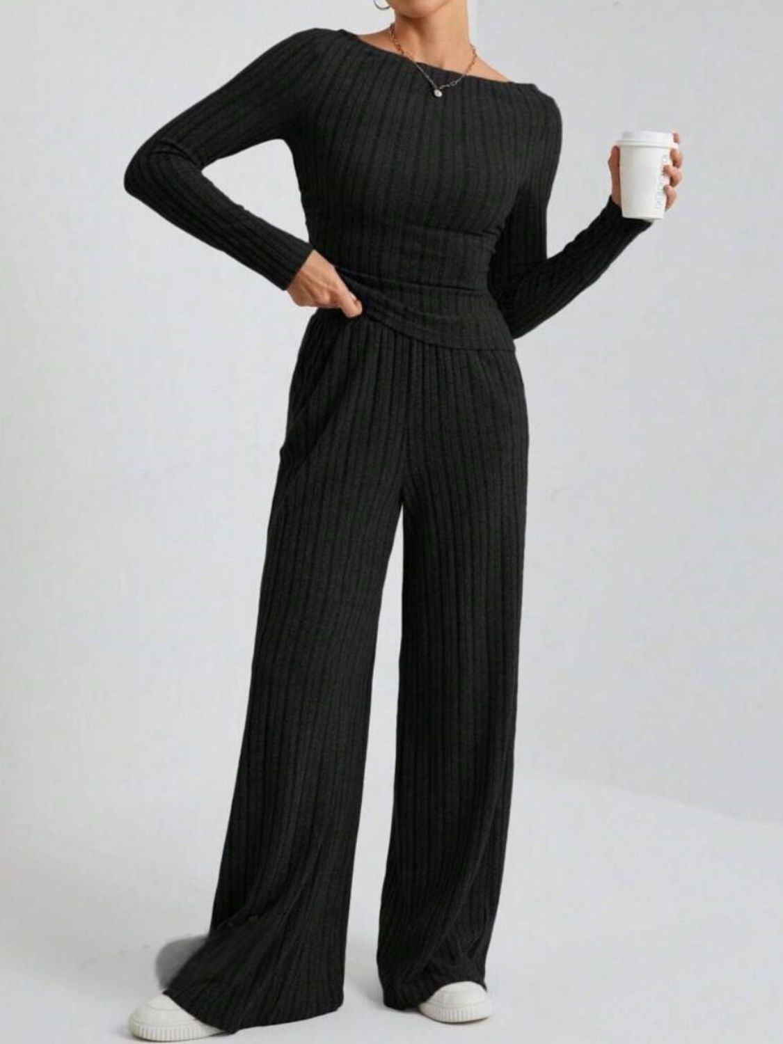 Ribbed Off-Shoulder Set