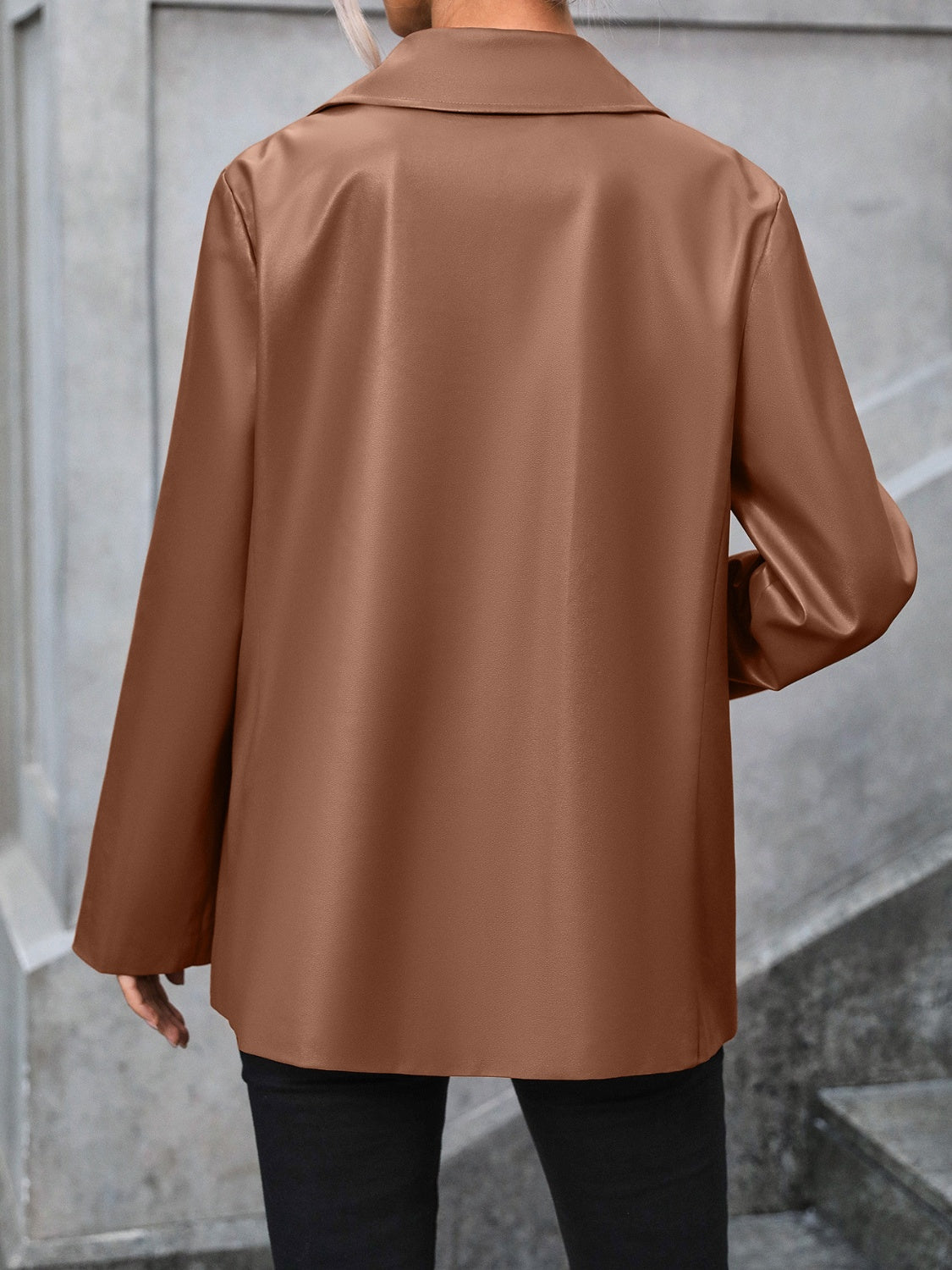 Faux Leather Collared Neck Blazer