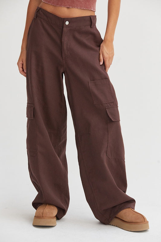 Brown Wide-Leg Cargo Pants