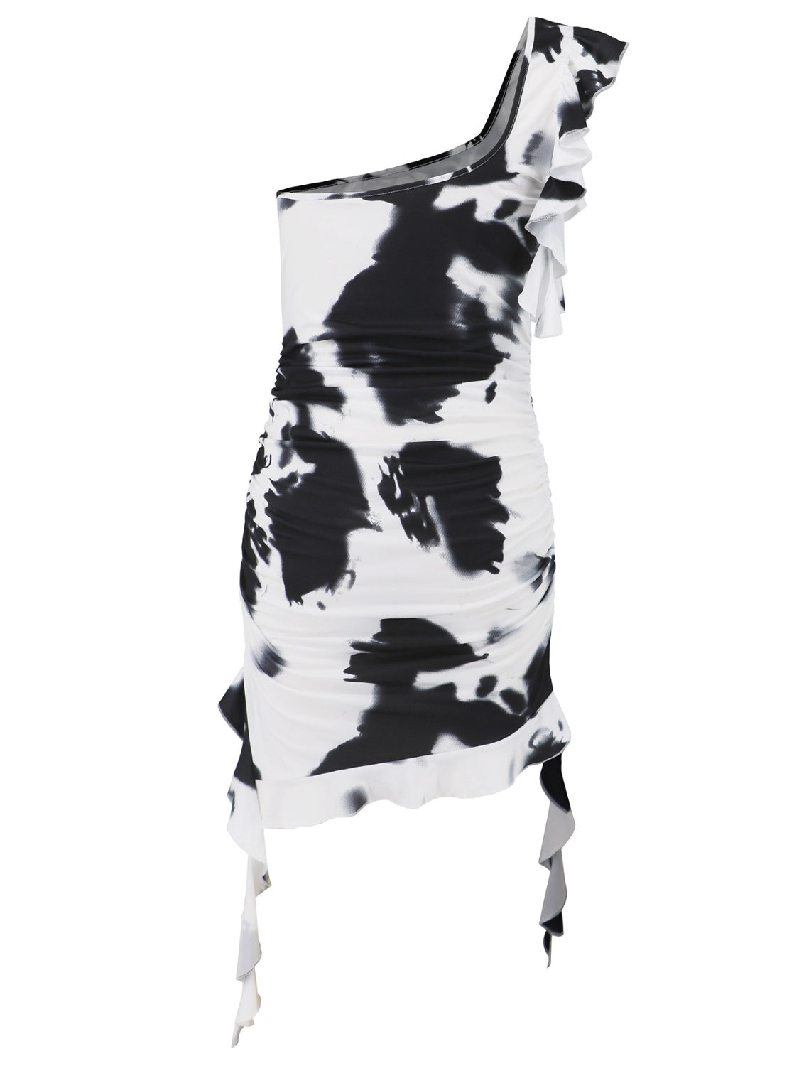 Ruffled Tie-Dye One Shoulder Dress
