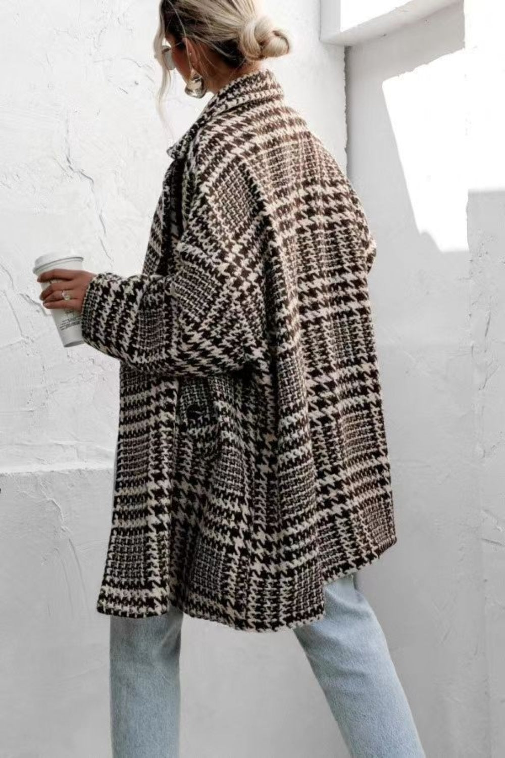 Houndstooth Collared Neck Coat