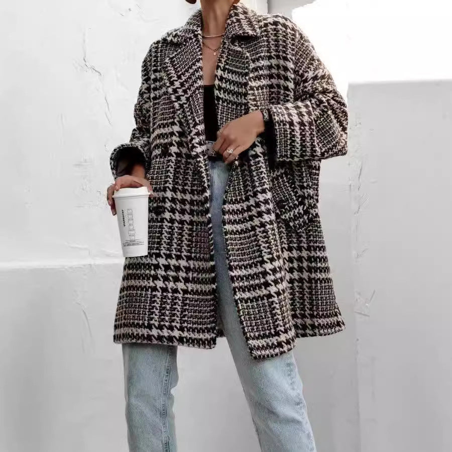 Houndstooth Collared Neck Coat