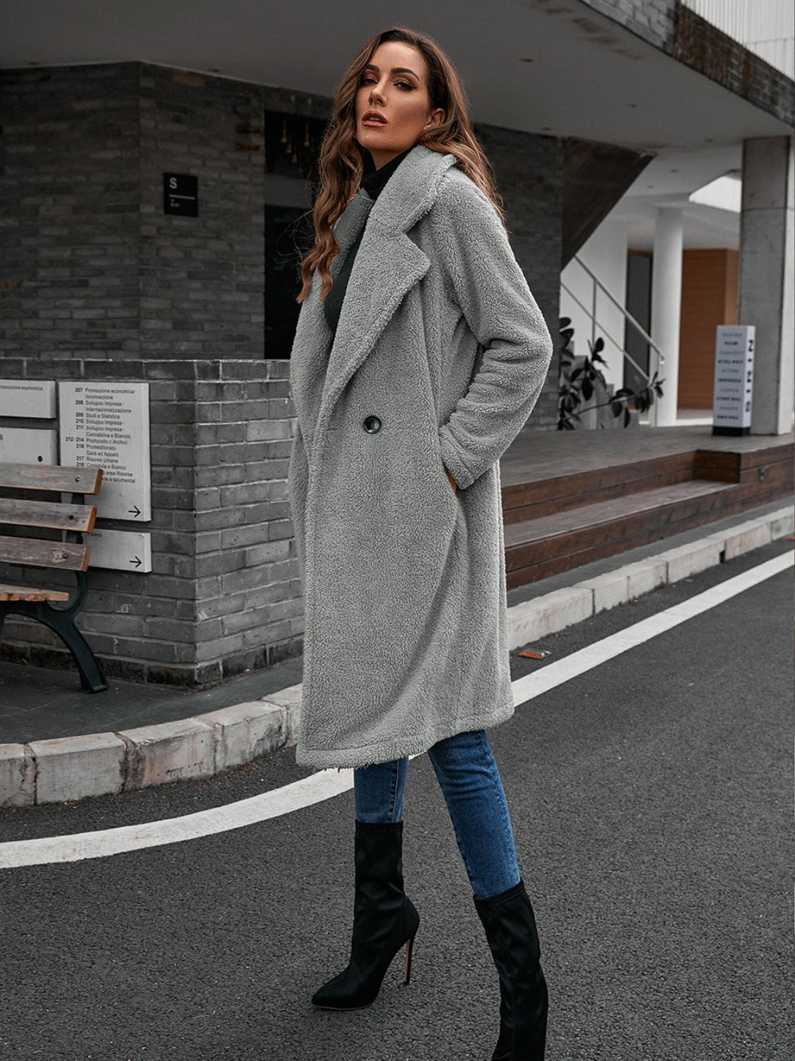 Collared Neck Teddy Coat