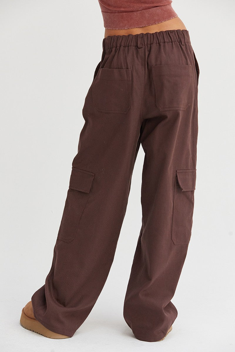 Brown Wide-Leg Cargo Pants