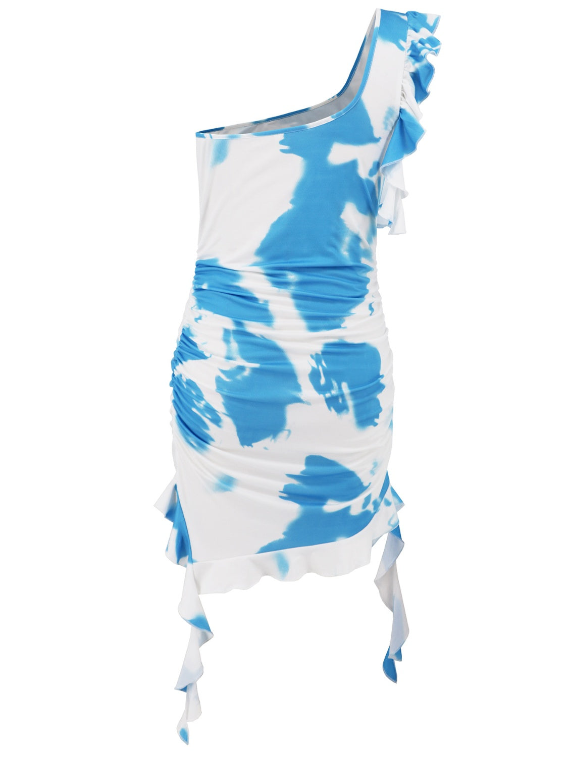 Ruffled Tie-Dye One Shoulder Dress