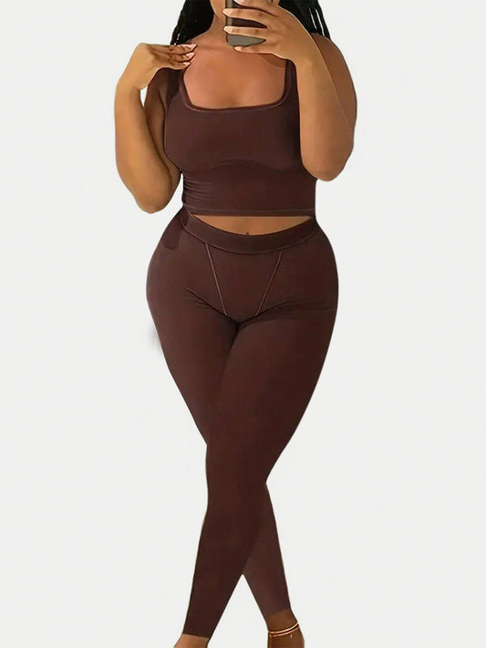 Square Neck Top and Leggings Set