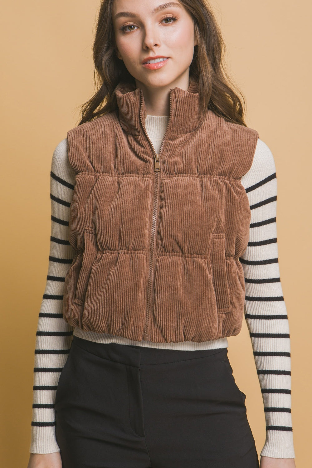 Corduroy Puffer Vest - Brown