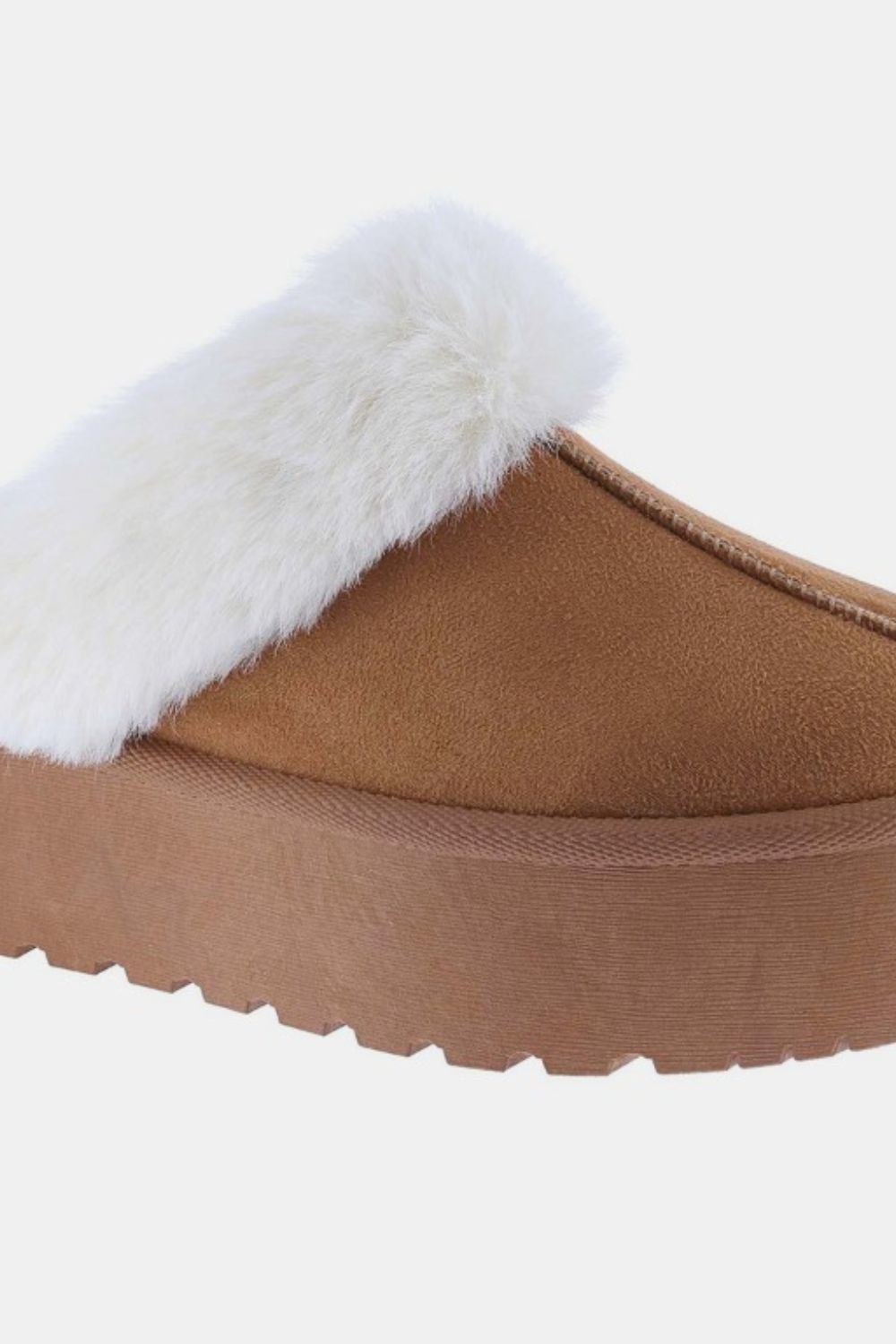 UGG Inspired Platform Fur Trim Slippers - Chestnut