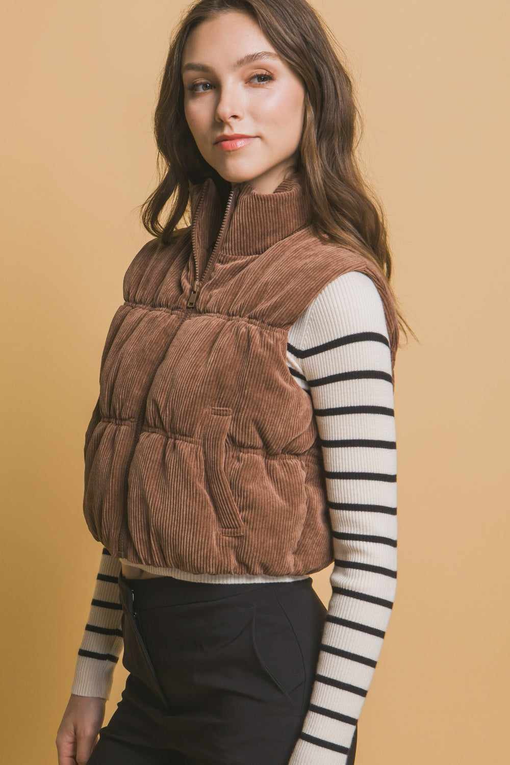 Corduroy Puffer Vest - Brown