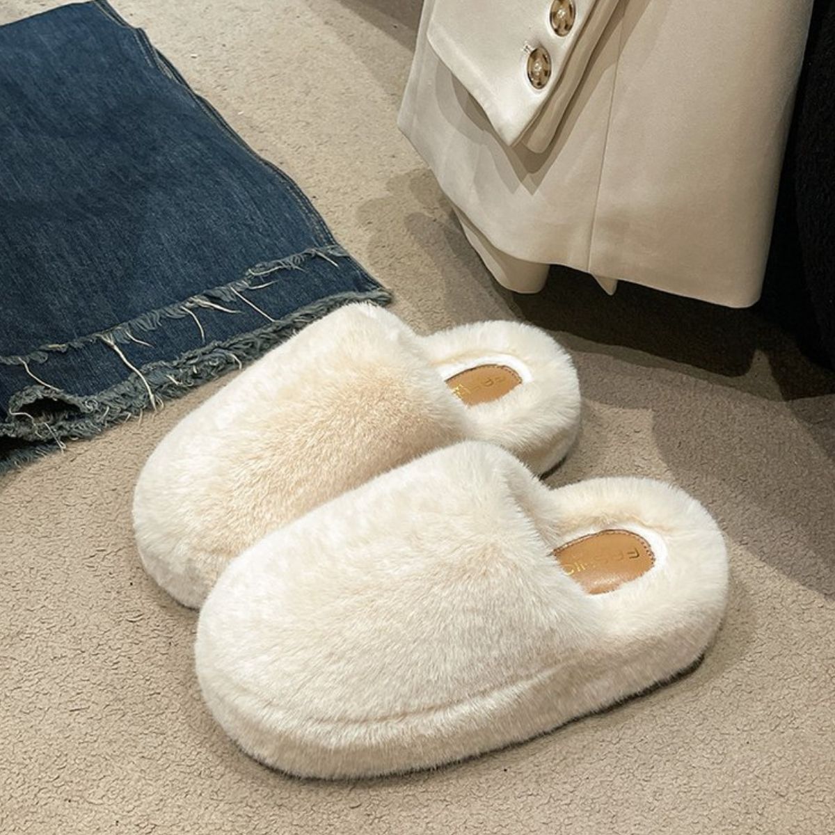Fuzzy Round Toe Faux Fur Slippers