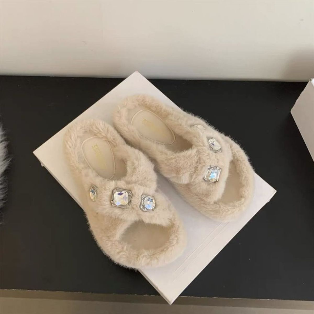 Crisscross Rhinestone Slippers