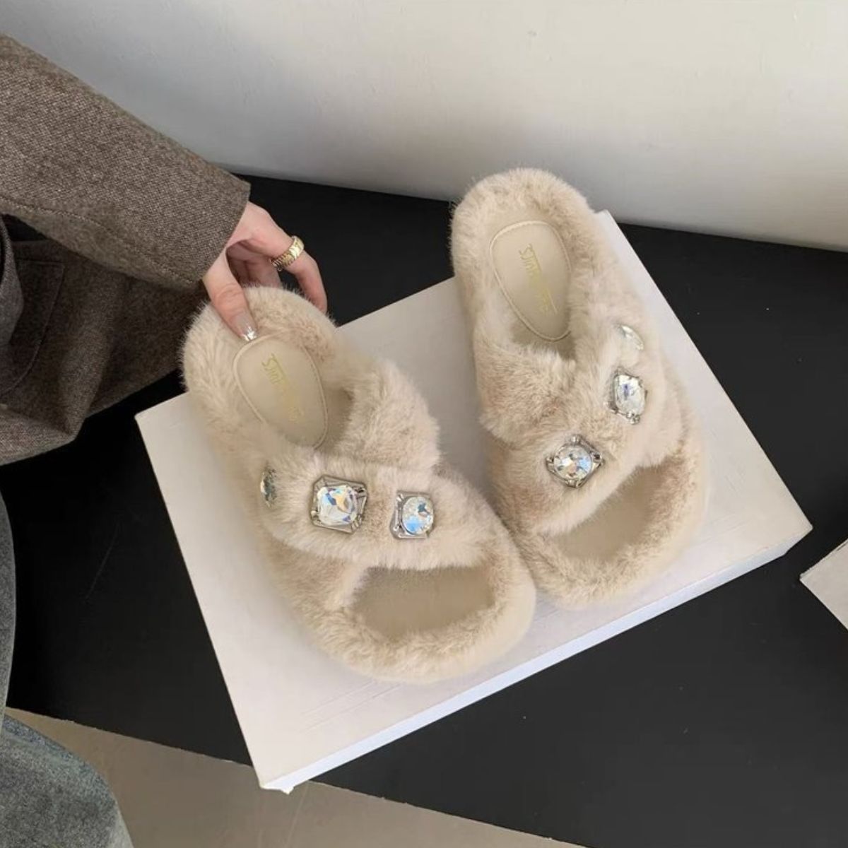 Crisscross Rhinestone Slippers