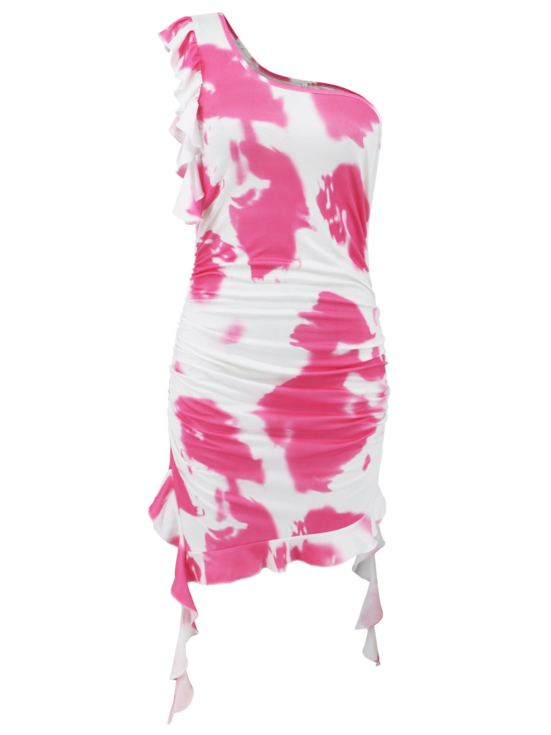 Ruffled Tie-Dye One Shoulder Dress
