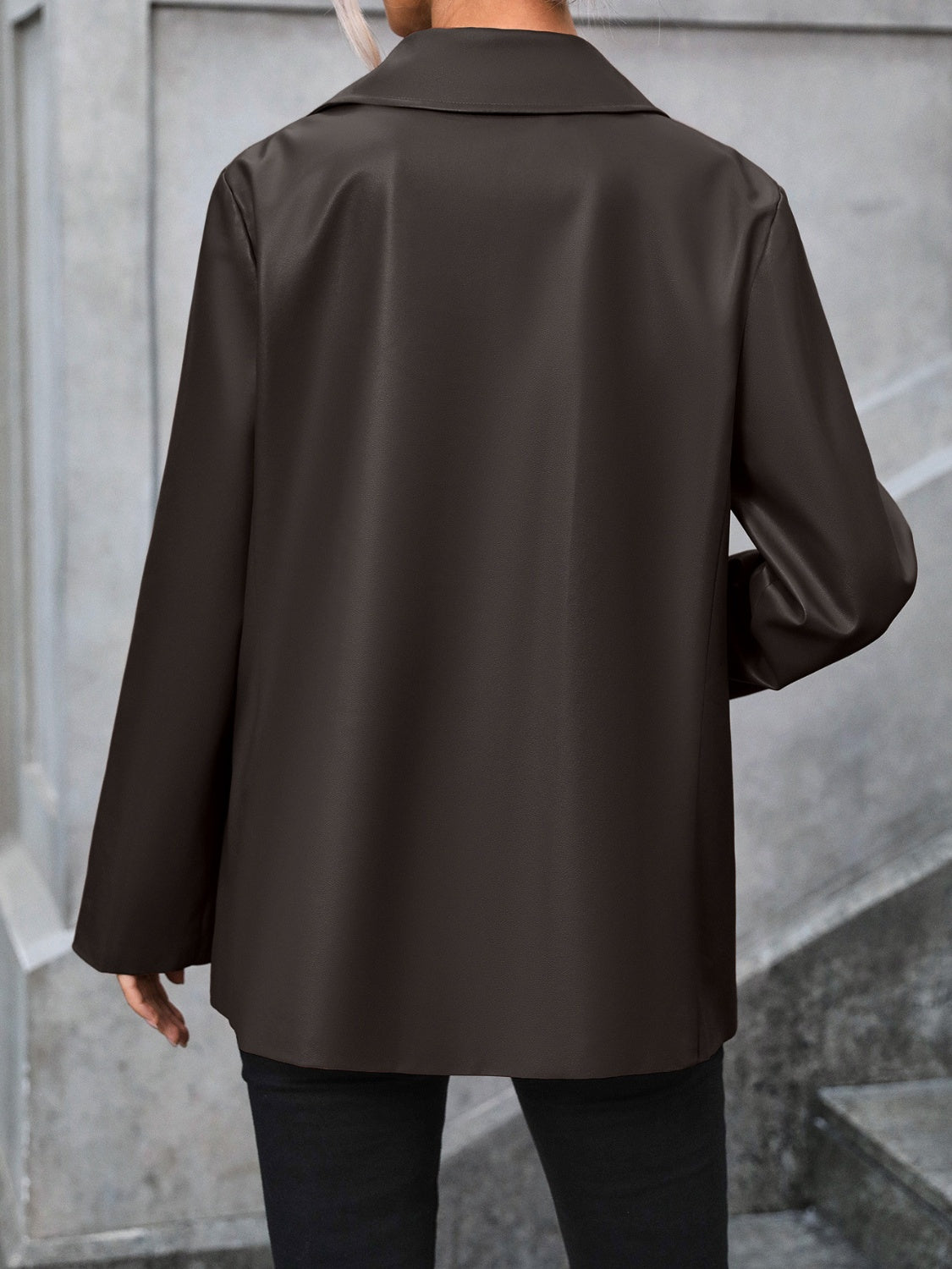 Faux Leather Collared Neck Blazer