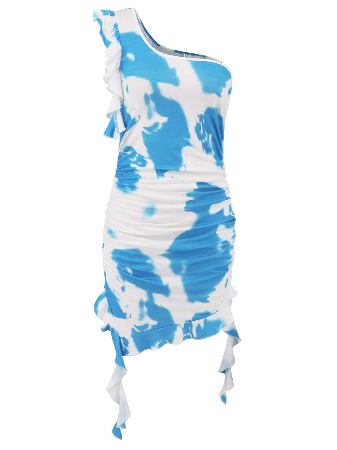 Ruffled Tie-Dye One Shoulder Dress