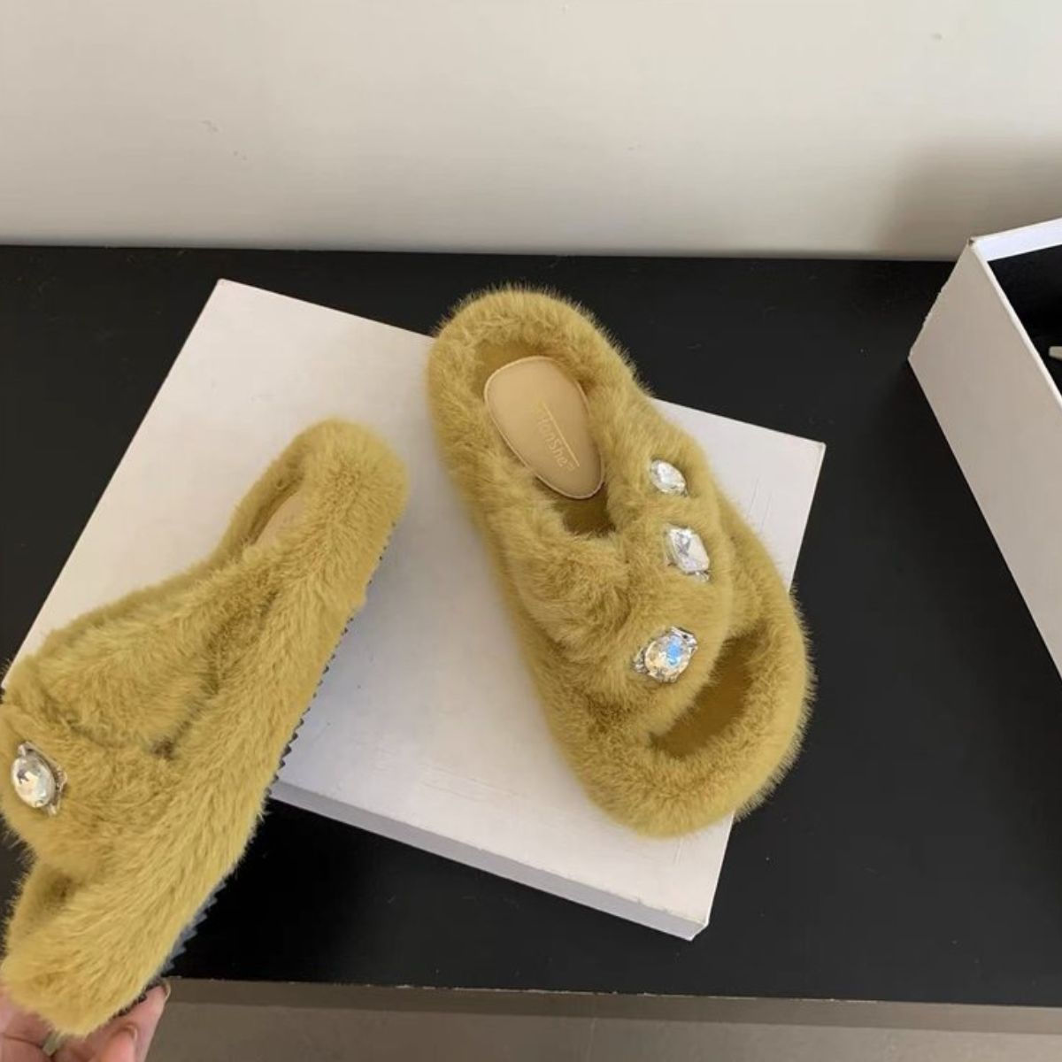 Crisscross Rhinestone Slippers