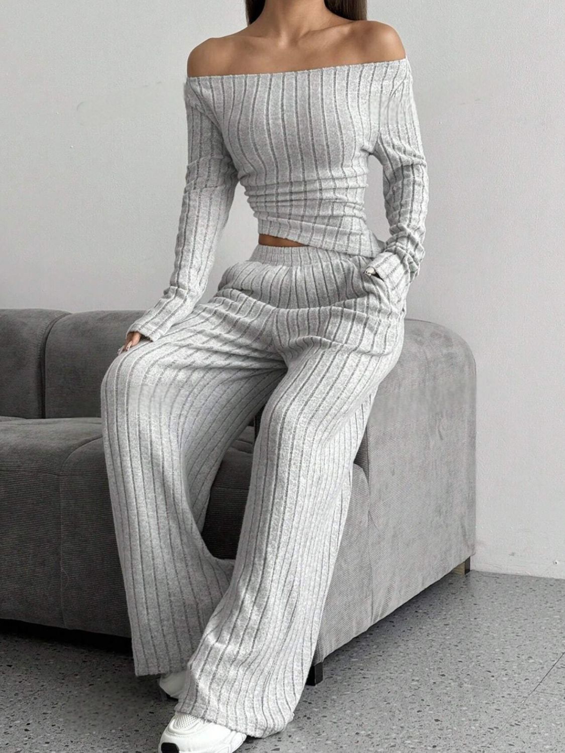 Ribbed Off-Shoulder Set