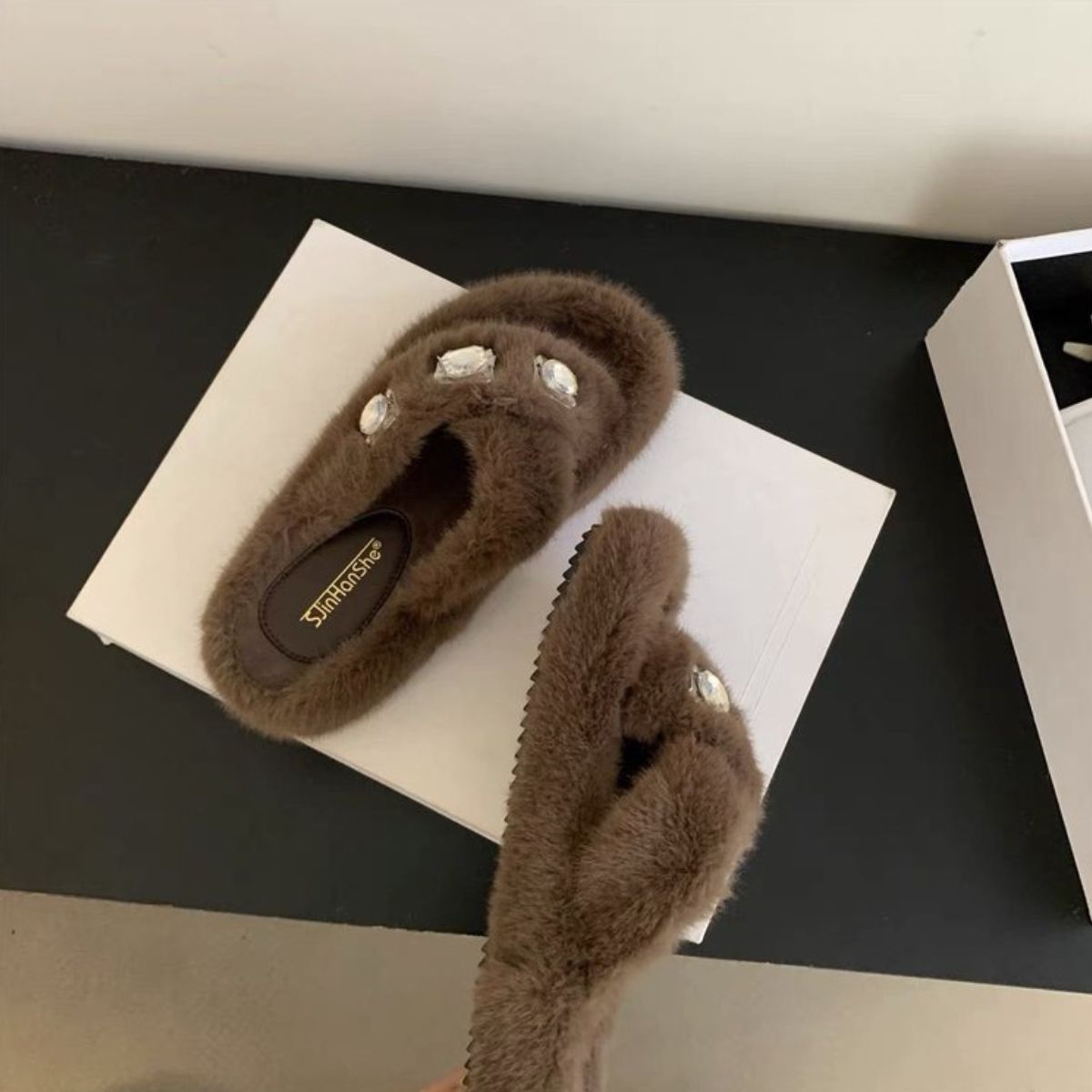 Crisscross Rhinestone Slippers