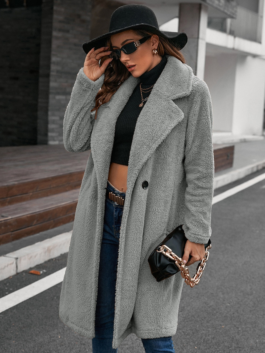 Collared Neck Teddy Coat