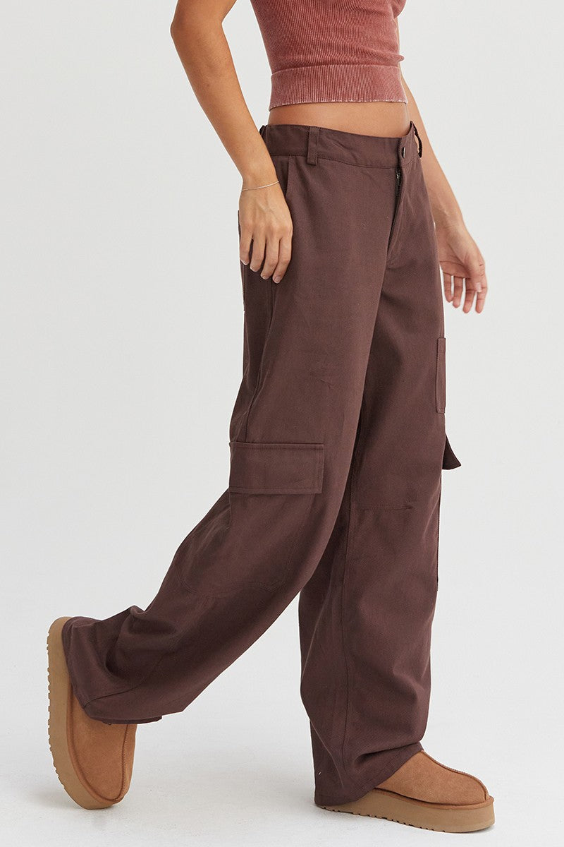 Brown Wide-Leg Cargo Pants