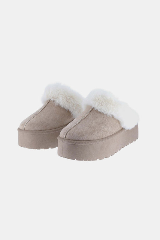 UGG Inspired Fur Trim Slippers - Taupe