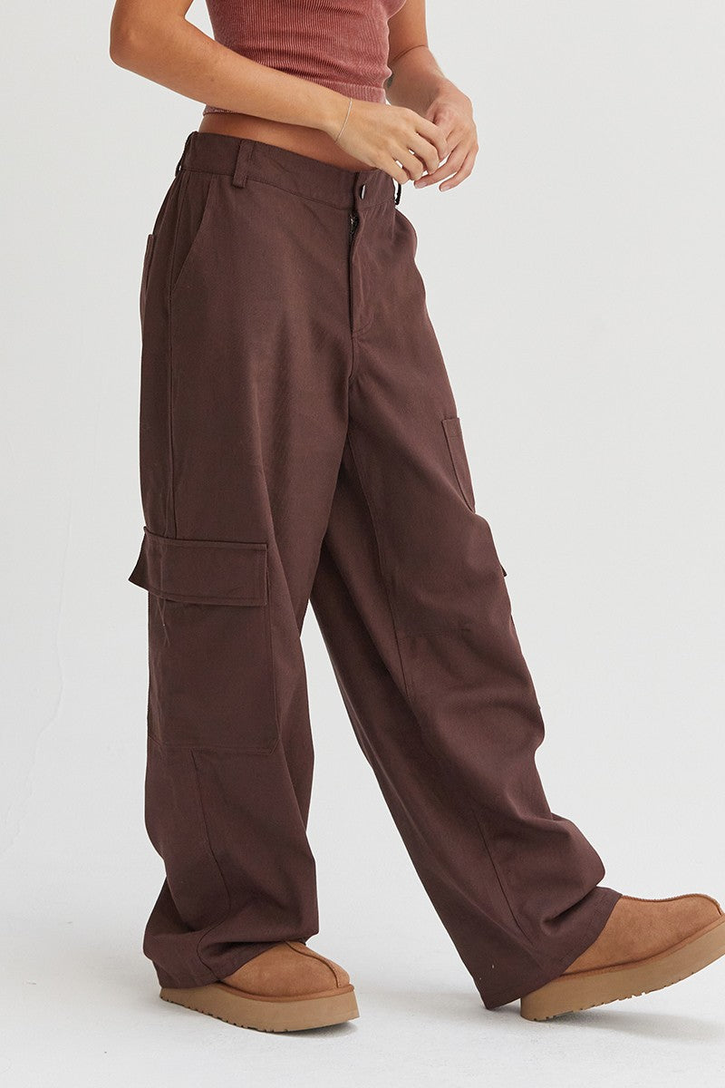 Brown Wide-Leg Cargo Pants
